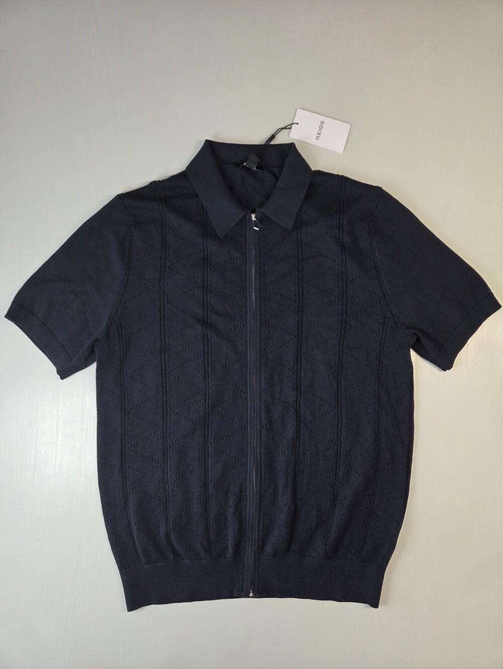 Reiss Tay Pointelle Knit Zip-Through Shirt